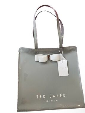 Ted Baker Grey Patent Tote with White Bow